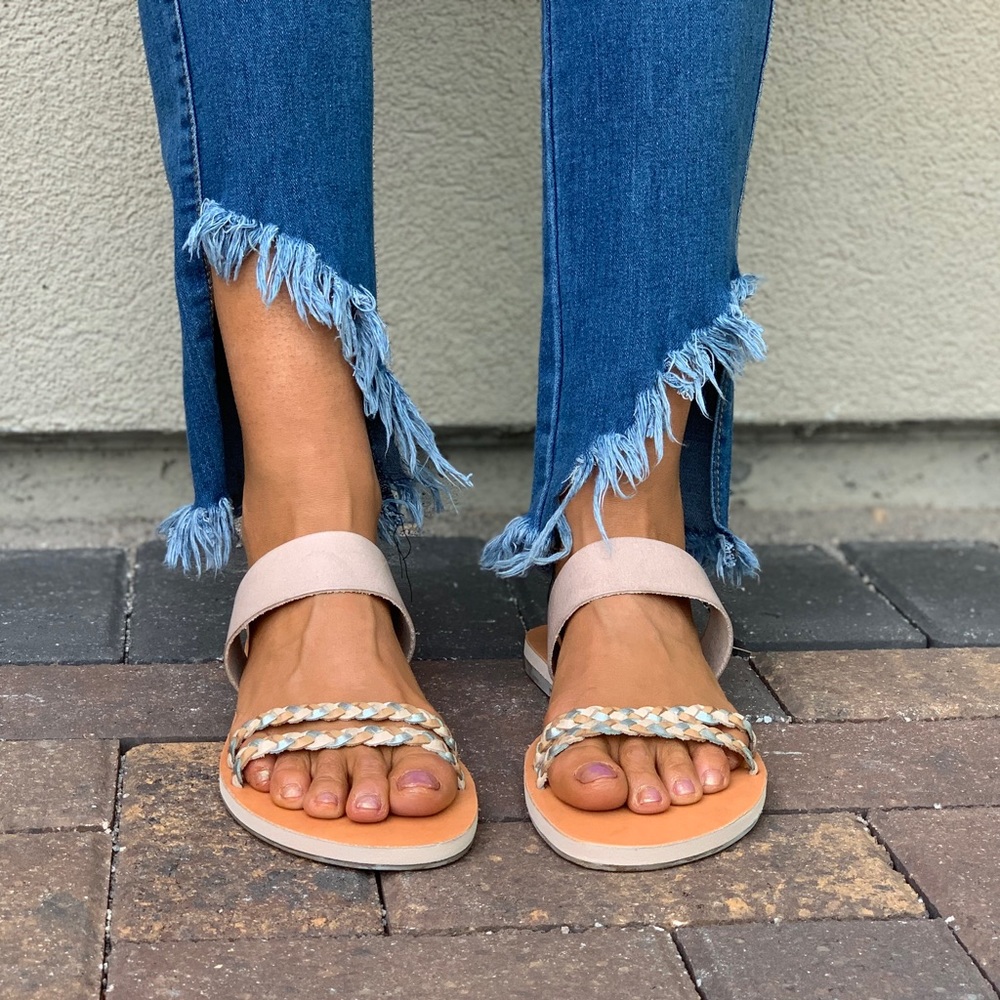Perfect Nude Leather Braided Strap Huarache Slides - Picture 2 of 5